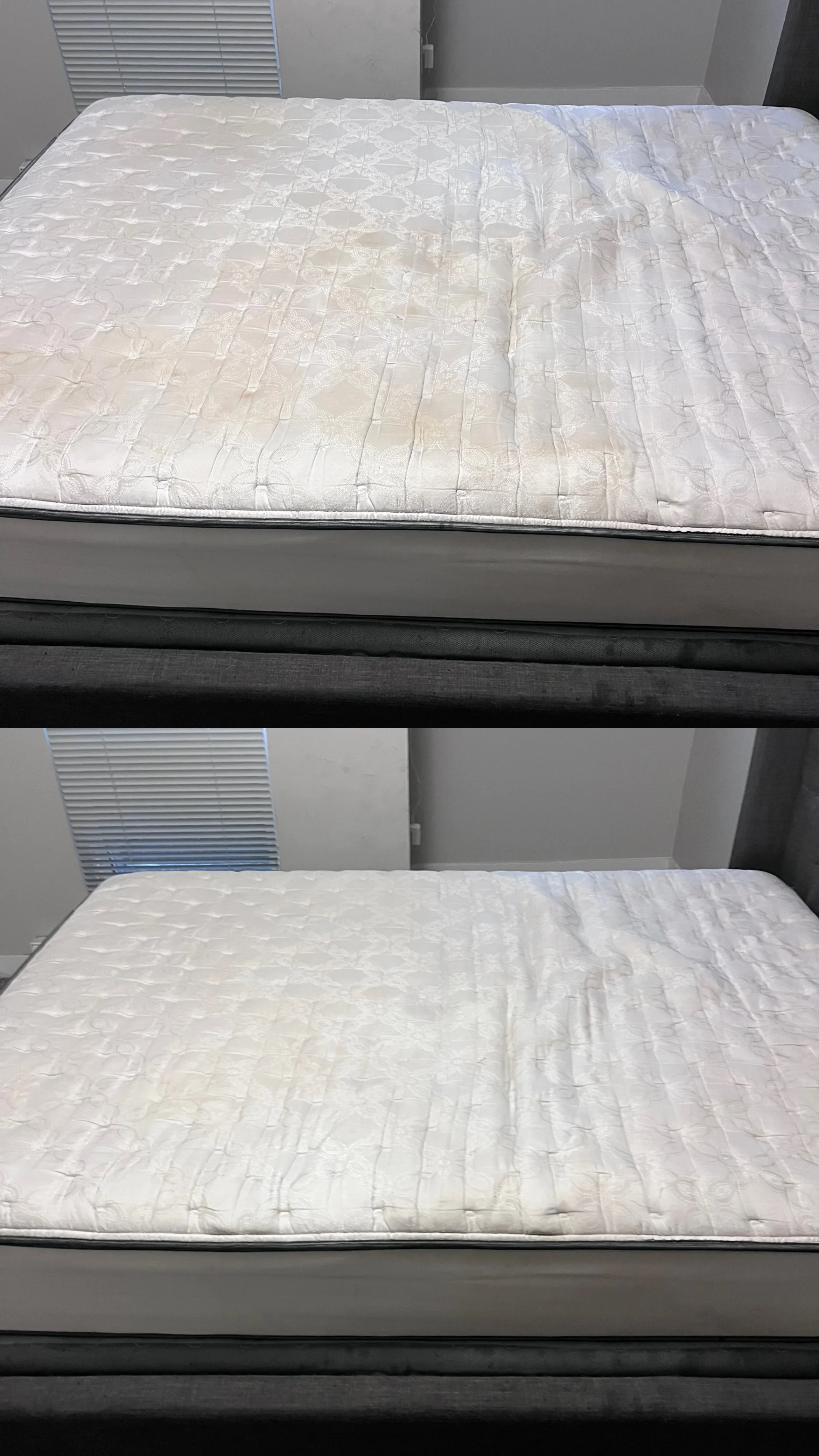 Before and after mattress cleaning showing quilted surface restoration