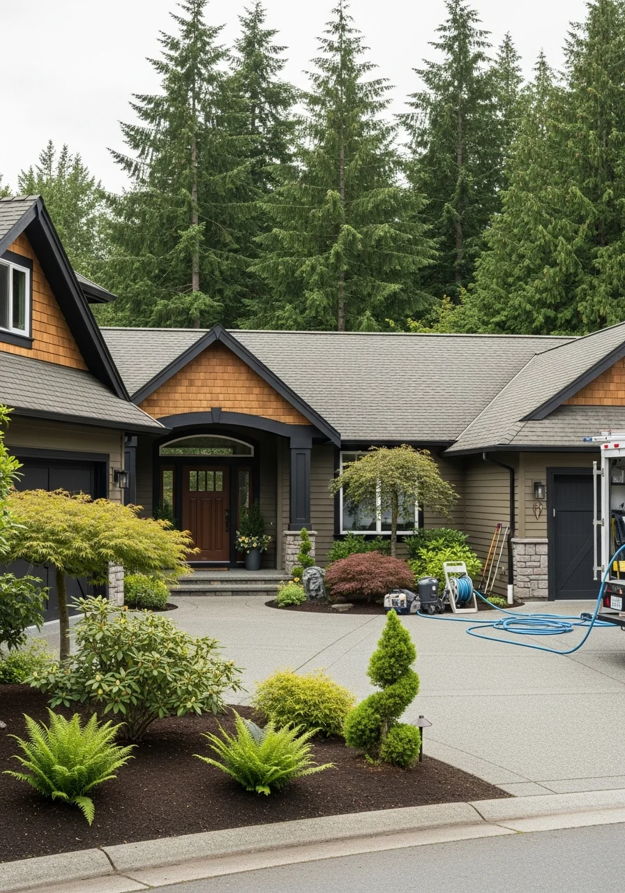 Woodinville property entrance with professional landscaping and well-maintained exterior.