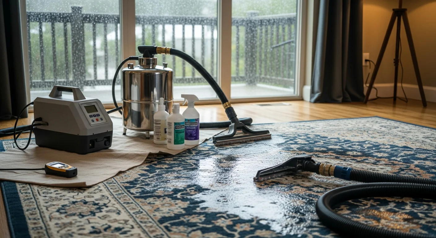 A clean area rug laid flat on a floor in a Redmond home after professional deodorizing treatment by Clover Carpet Cleaning. The rug shows no visible staining and the room appears fresh and odor-free.